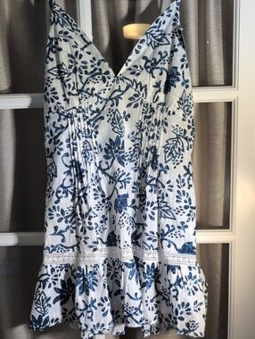 Goa Beachwear By Japna White & Blue Floral Cover Up Sundress.